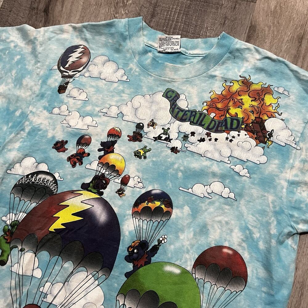 VTG Grateful Dead Liquid Blue AOP 1993 Parachuting Bears Tie Dye Shirt Size L - Picture 3 of 6